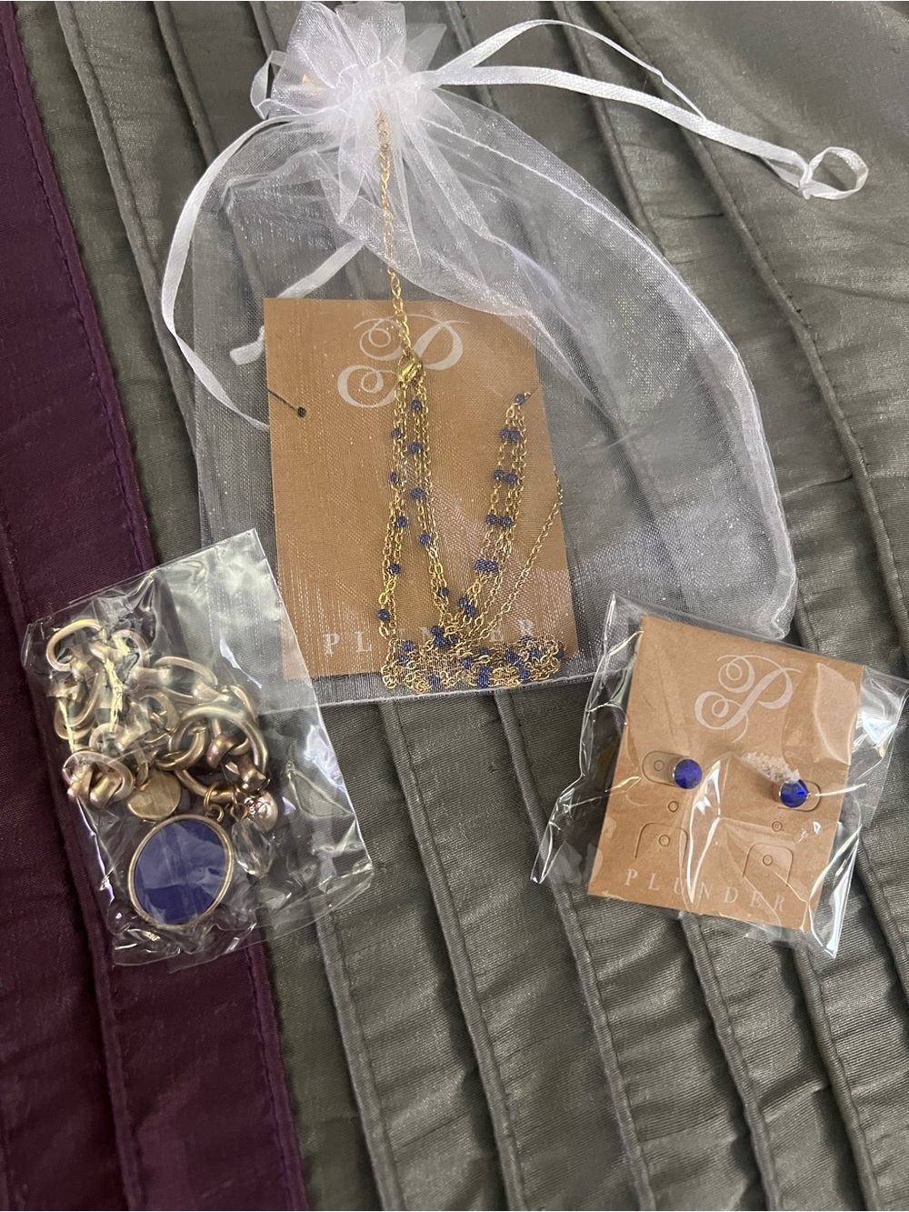 Plunder Layered Necklace, Blue Earrings, and matching bracelet